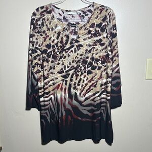 Susan Graver Large Animal Printed Long‎ Sleeved Tunic Top